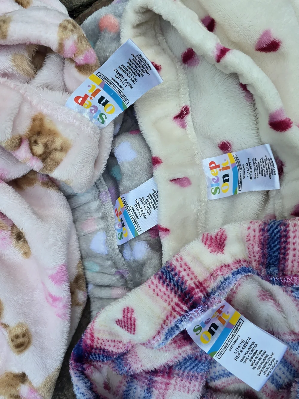 Sleep On It Girls Plush Pajama Bottoms 4 Pair Bundle Soft Cozy Jammies Warm